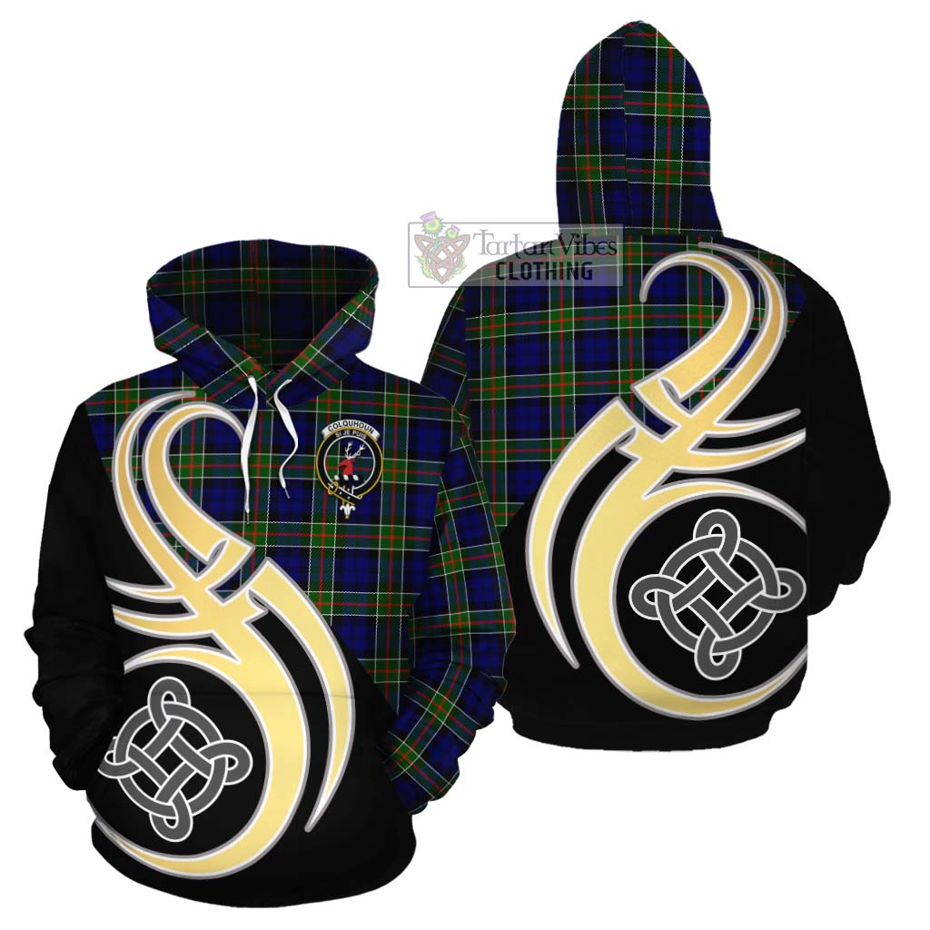 Tartan Vibes Clothing Colquhoun Tartan Cotton Hoodie with Family Crest and Celtic Symbol Style