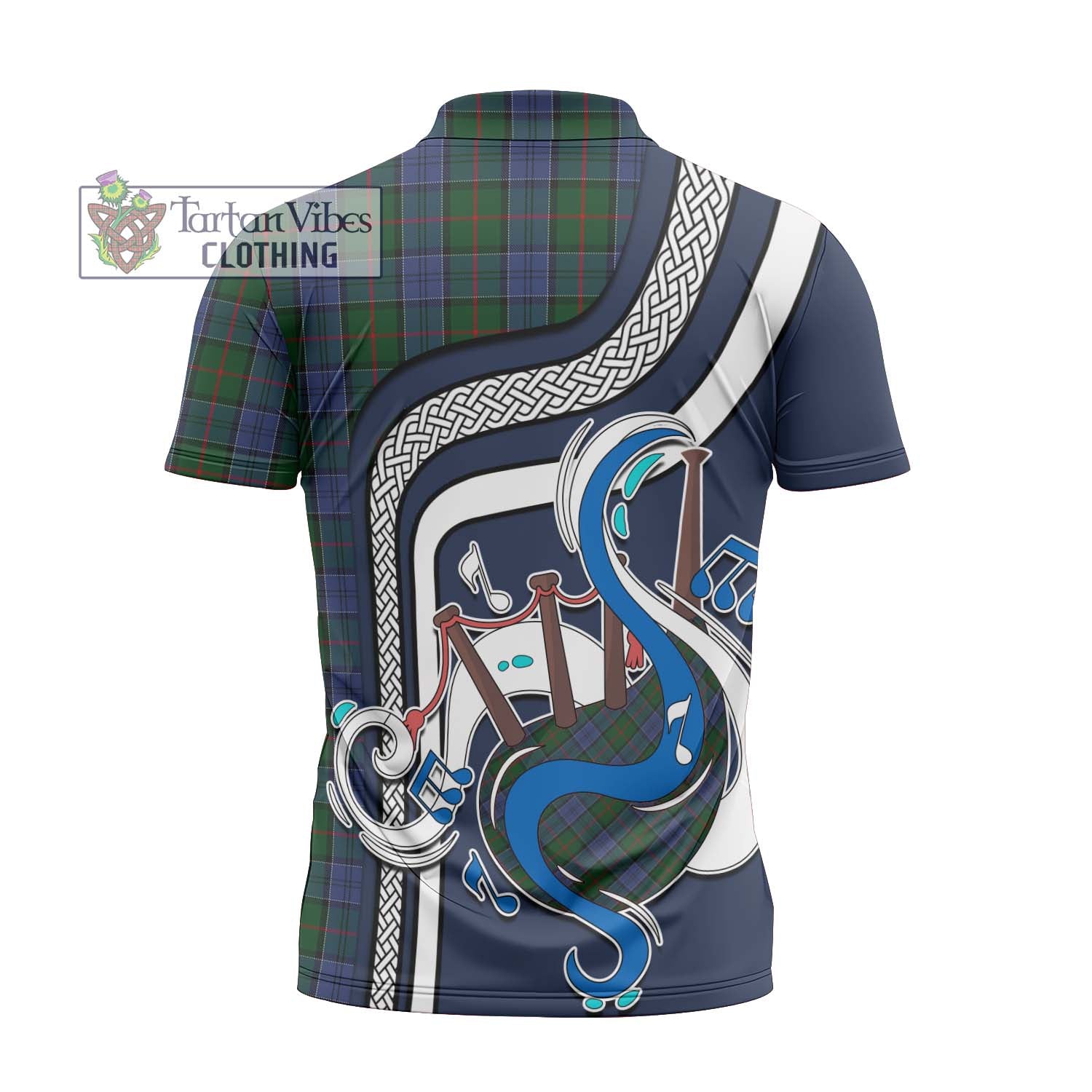 Tartan Vibes Clothing Colquhoun Tartan Zipper Polo Shirt with Epic Bagpipe Style