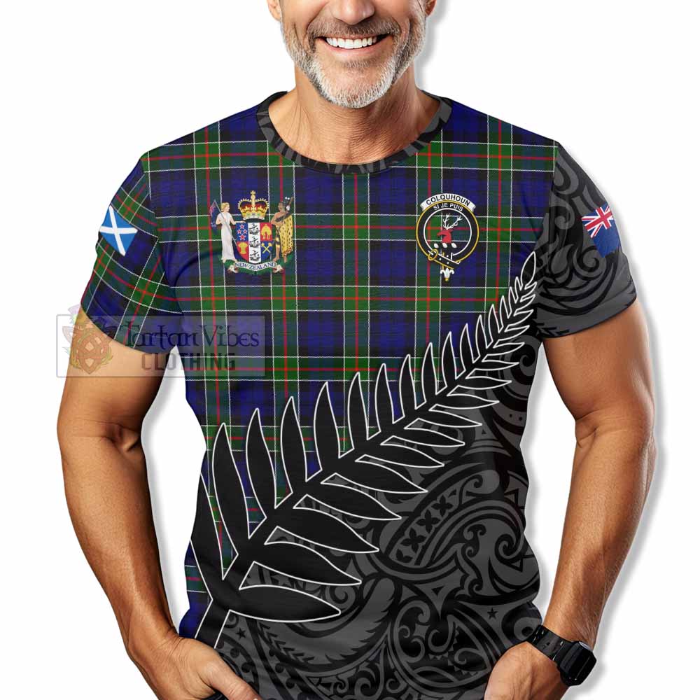 Tartan Vibes Clothing Colquhoun Crest Tartan T-Shirt with New Zealand Silver Fern Half Style