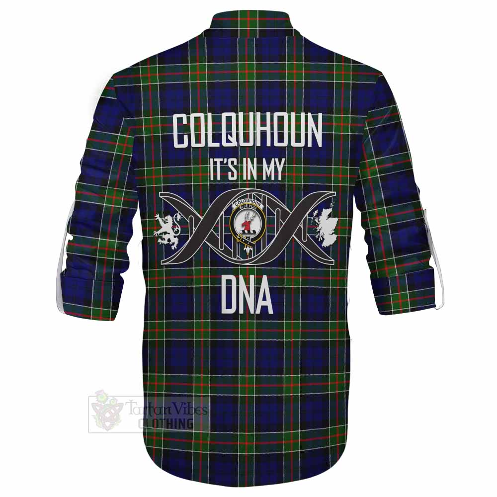 Tartan Vibes Clothing Colquhoun Tartan Ghillie Kilt Shirt with Family Crest DNA In Me Style