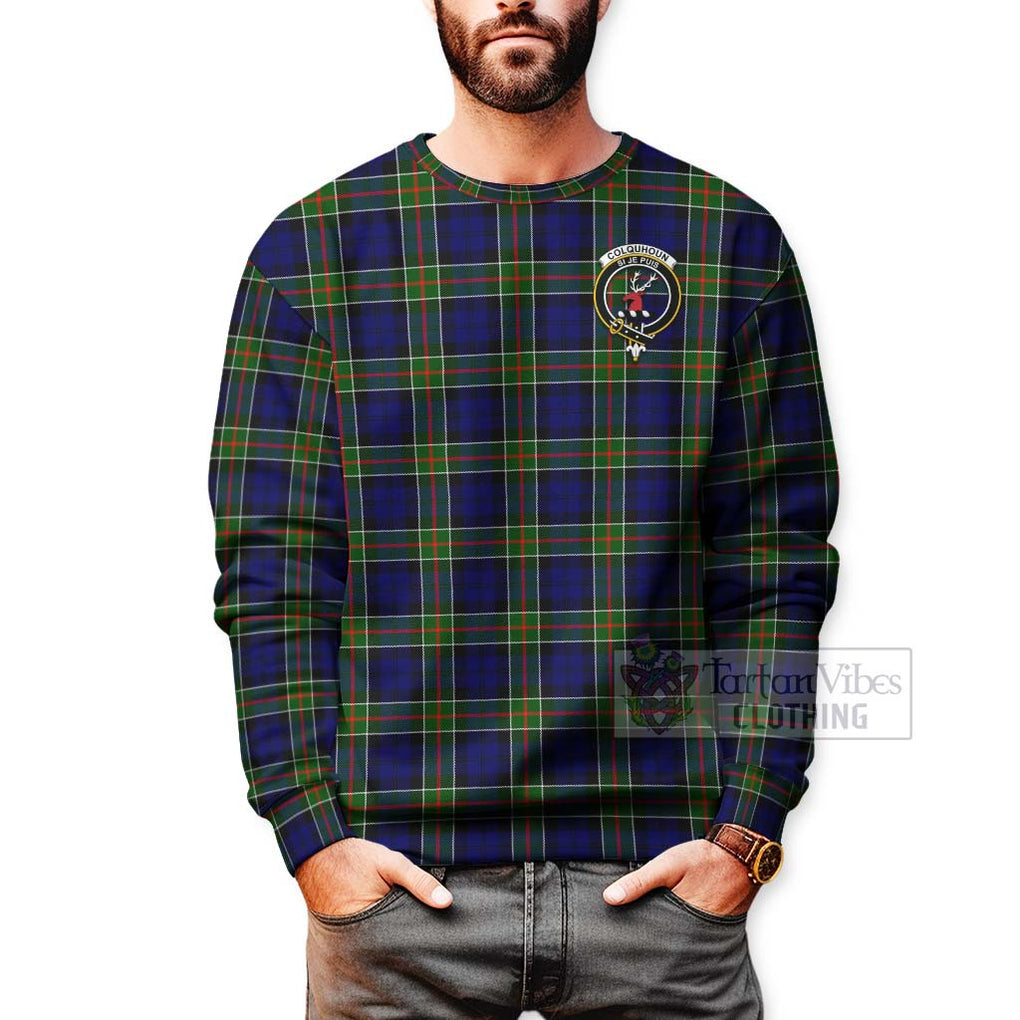 Tartan Vibes Clothing Colquhoun Tartan Sweatshirt with Family Crest Celtic Skull Style