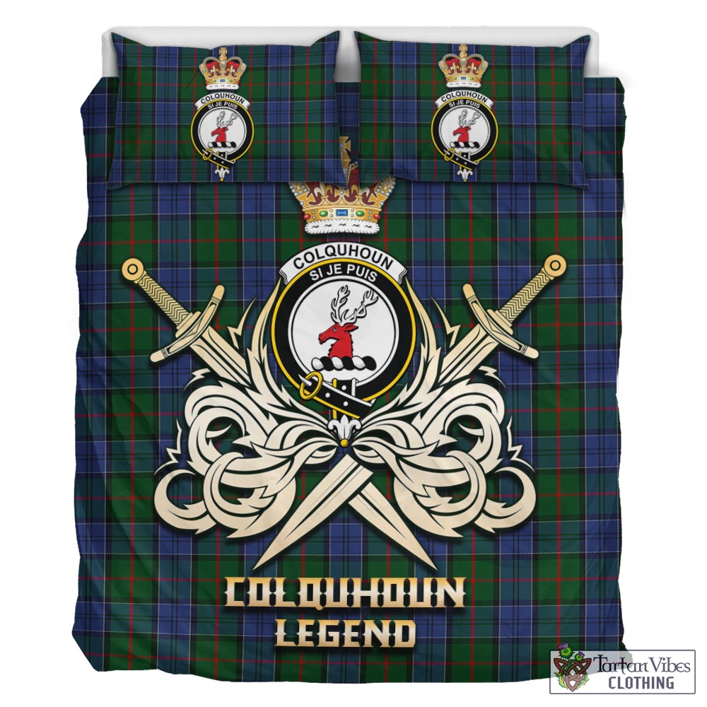 Tartan Vibes Clothing Colquhoun Tartan Bedding Set with Clan Crest and the Golden Sword of Courageous Legacy