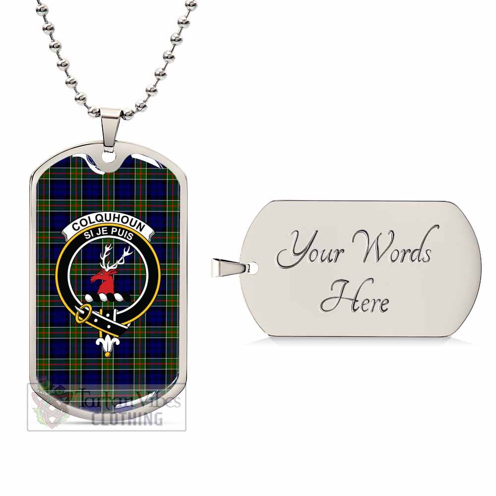 Tartan Vibes Clothing Colquhoun Tartan Dog Tag Necklace with Family Crest