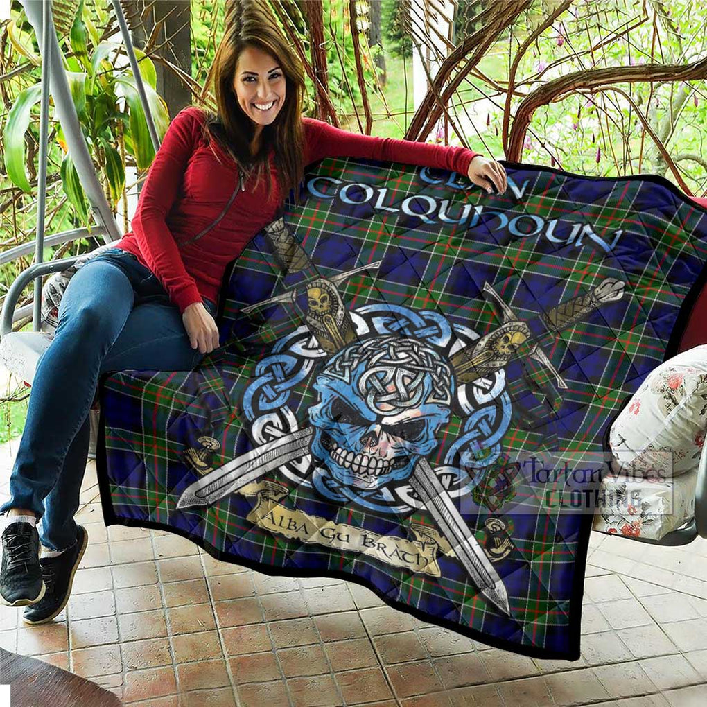 Tartan Vibes Clothing Colquhoun Tartan Quilt with Celtic Skull Alba Gu Brath Style