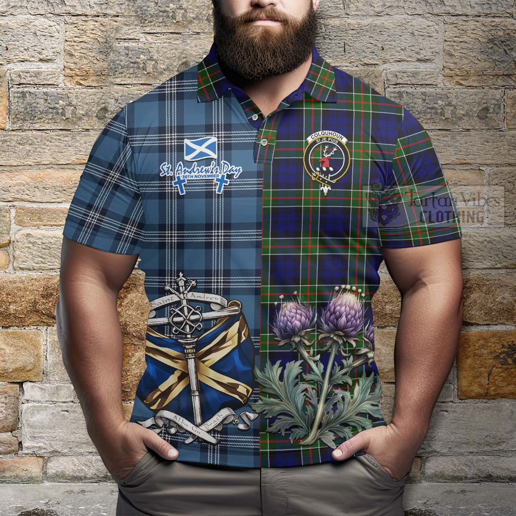 Tartan Vibes Clothing Colquhoun Tartan Polo Shirt Happy St. Andrew's Day Half Tartan Style