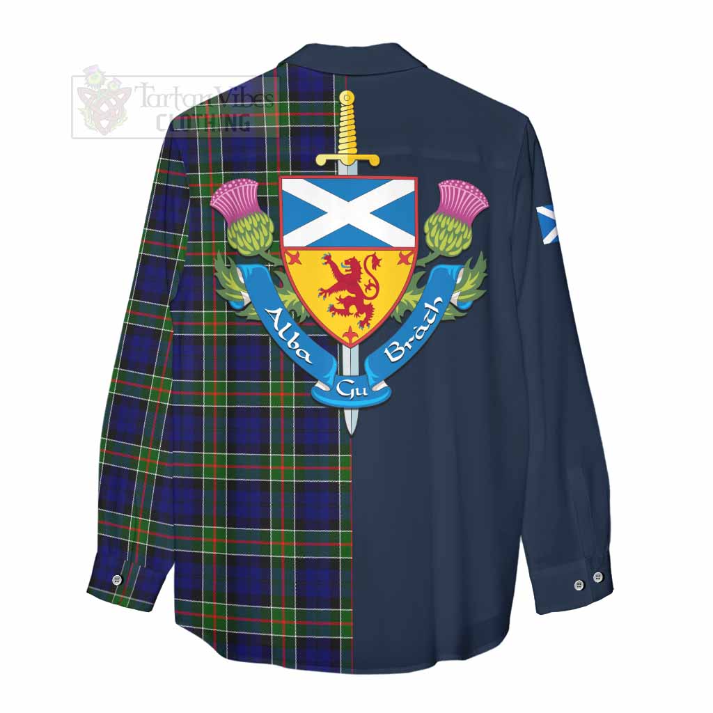 Tartan Vibes Clothing Colquhoun Tartan Women's Casual Shirt Alba with Scottish Lion Royal Arm Half Style