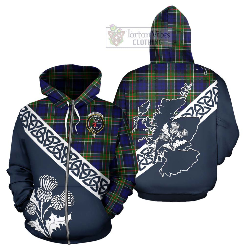 Tartan Vibes Clothing Colquhoun Tartan Hoodie Featuring Thistle and Scotland Map