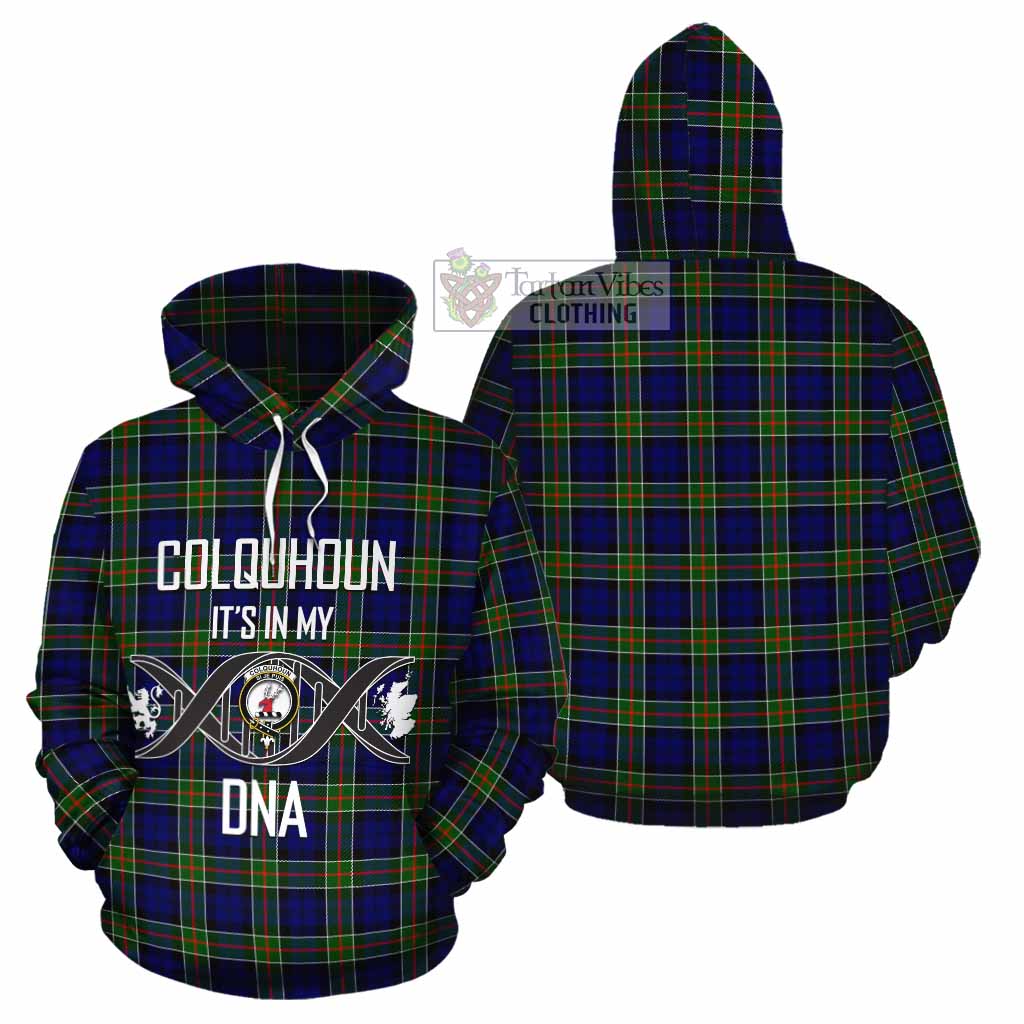 Tartan Vibes Clothing Colquhoun Tartan Cotton Hoodie with Family Crest DNA In Me Style