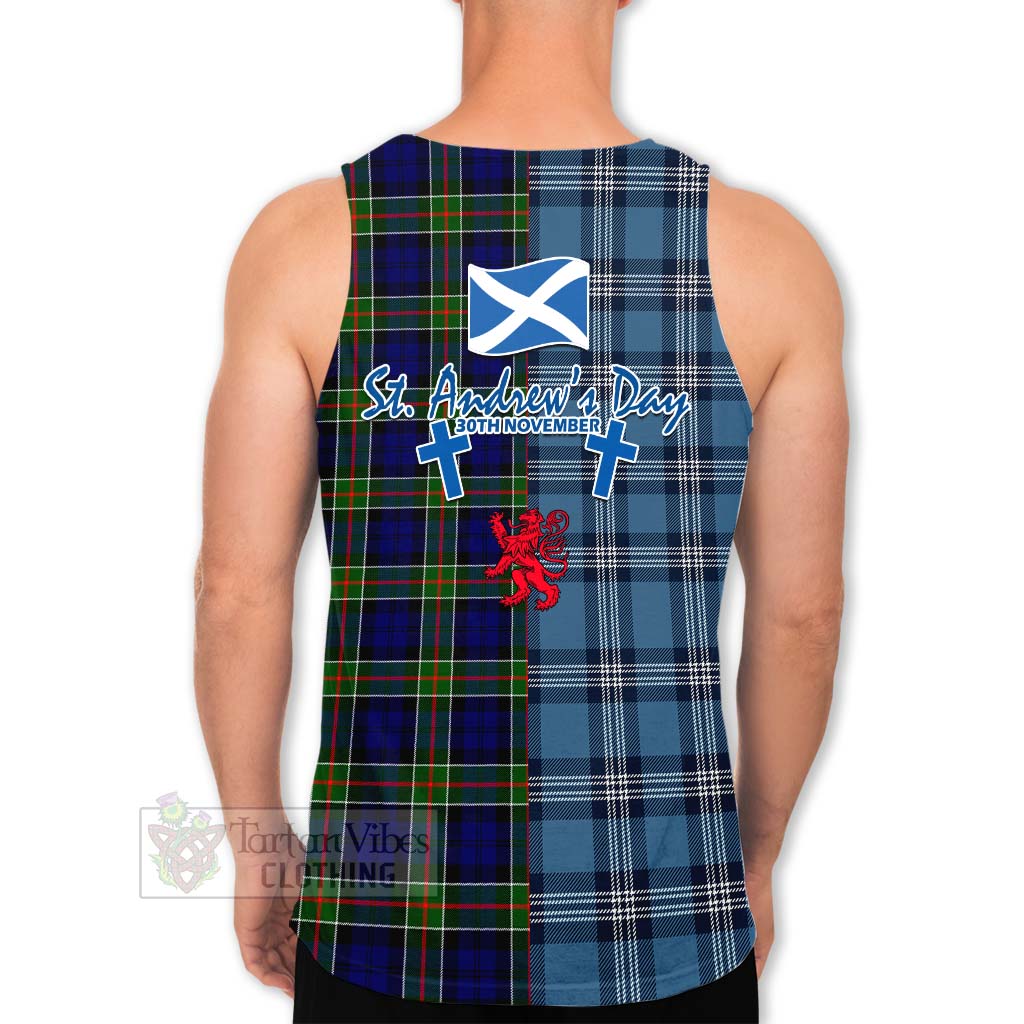 Tartan Vibes Clothing Colquhoun Tartan Men's Tank Top Happy St. Andrew's Day Half Tartan Style