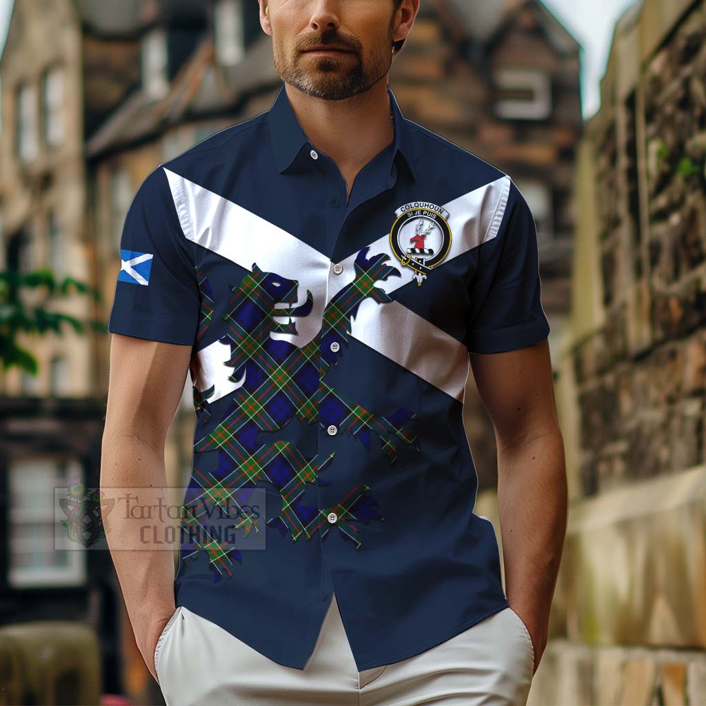 Tartan Vibes Clothing Colquhoun Tartan Lion Rampant Short Sleeve Button Shirt – Proudly Display Your Heritage with Alba Gu Brath and Clan Name