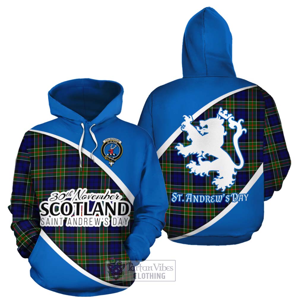 Tartan Vibes Clothing Colquhoun Family Crest Tartan Cotton Hoodie Celebrate Saint Andrew's Day in Style