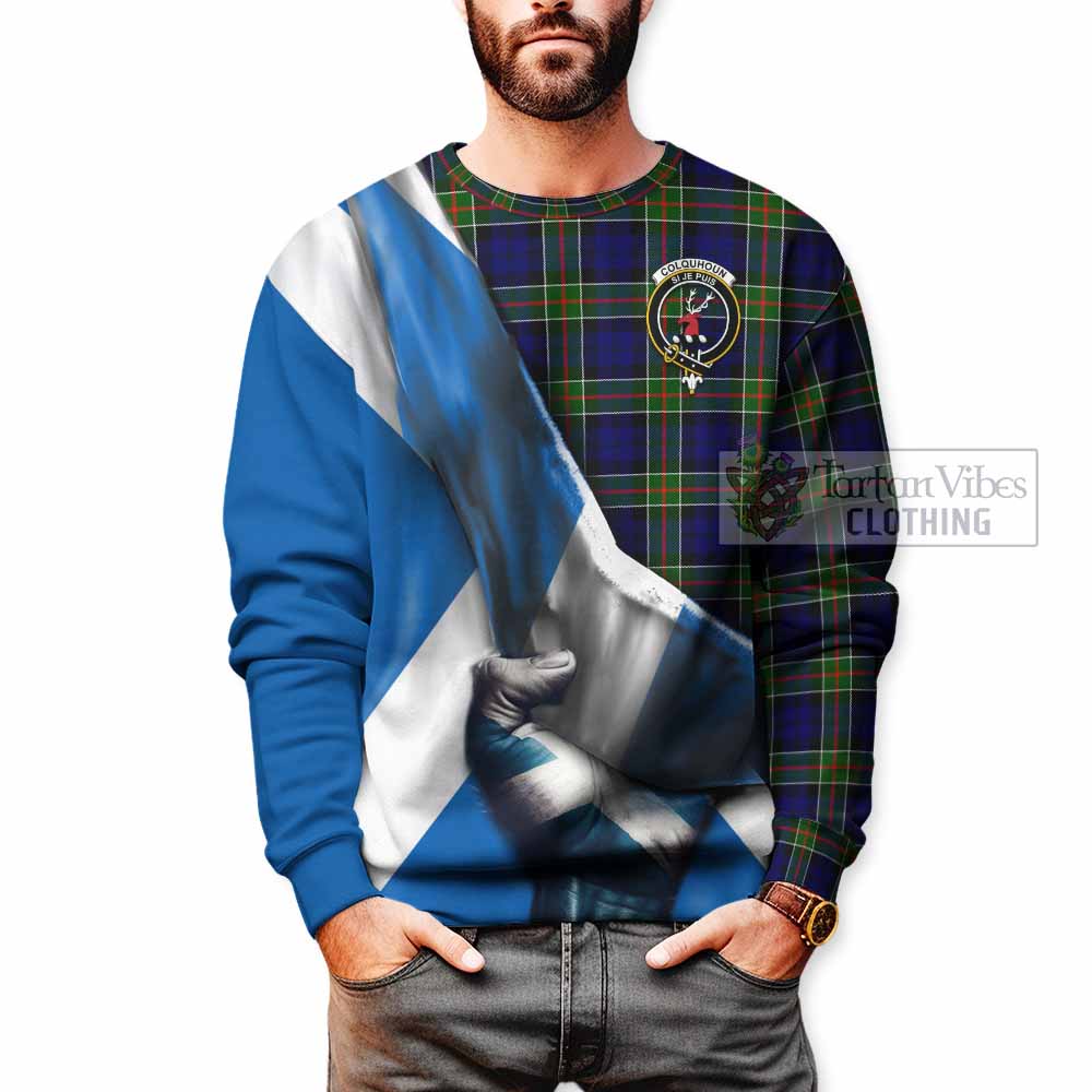 Tartan Vibes Clothing Colquhoun Tartan Sweatshirt with Family Crest Scotland Patriotic Style