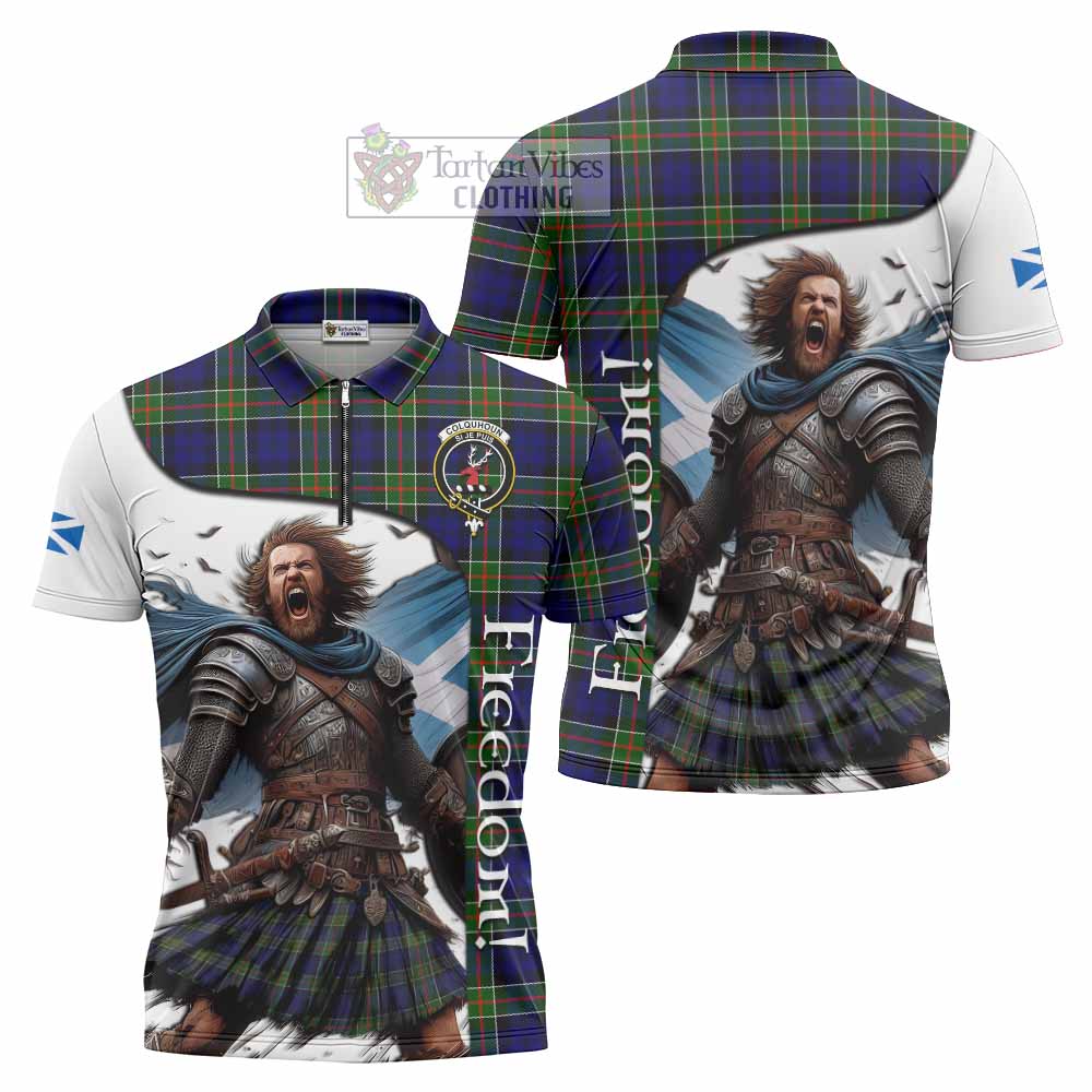 Tartan Vibes Clothing Colquhoun Crest Tartan Zipper Polo Shirt Inspired by the Freedom of Scottish Warrior