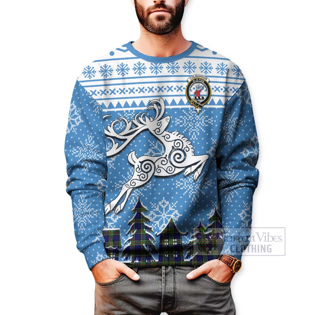 Tartan Vibes Clothing Colquhoun Clan Christmas Sweatshirt Celtic Reindeer Style