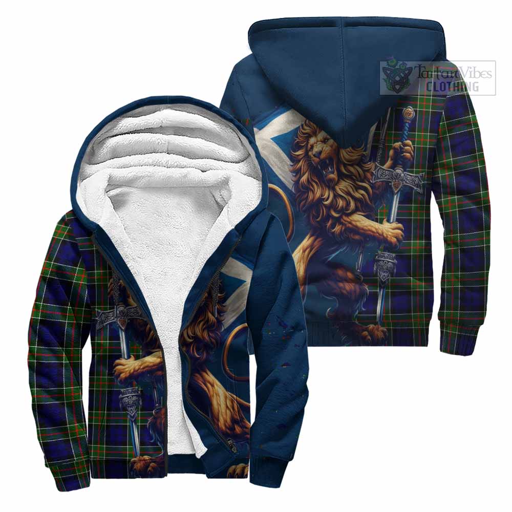 Tartan Vibes Clothing Colquhoun Tartan Family Crest Sherpa Hoodie with Scottish Majestic Lion