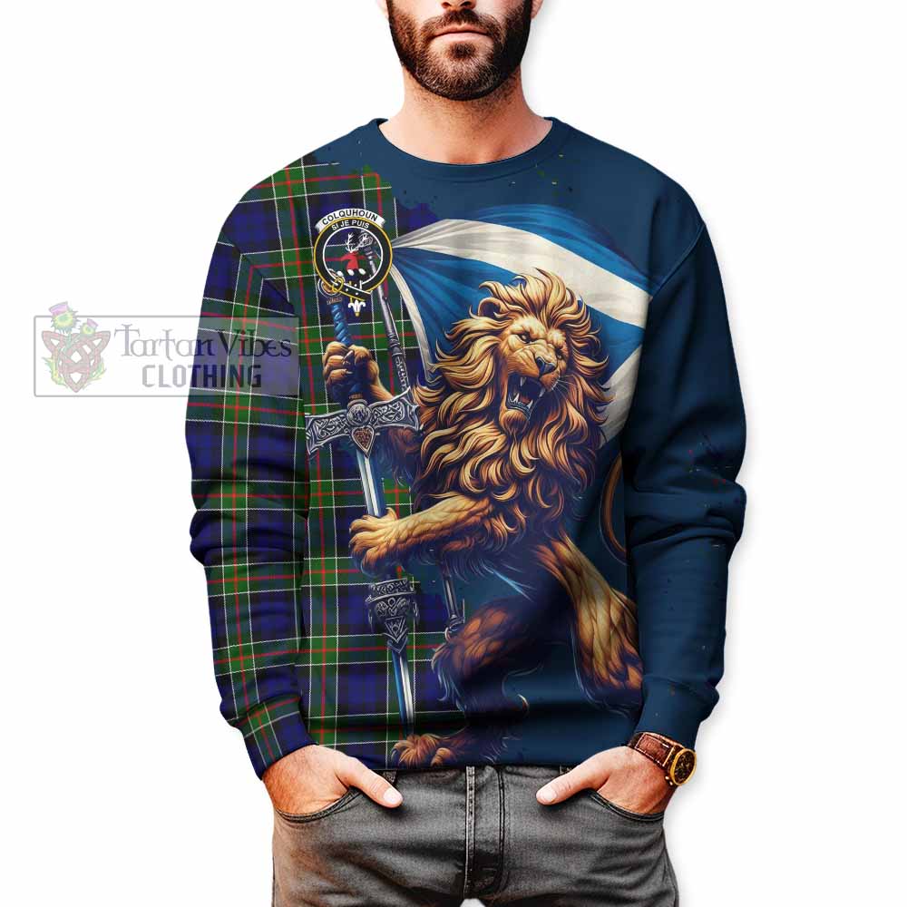 Tartan Vibes Clothing Colquhoun Tartan Family Crest Sweatshirt with Scottish Majestic Lion