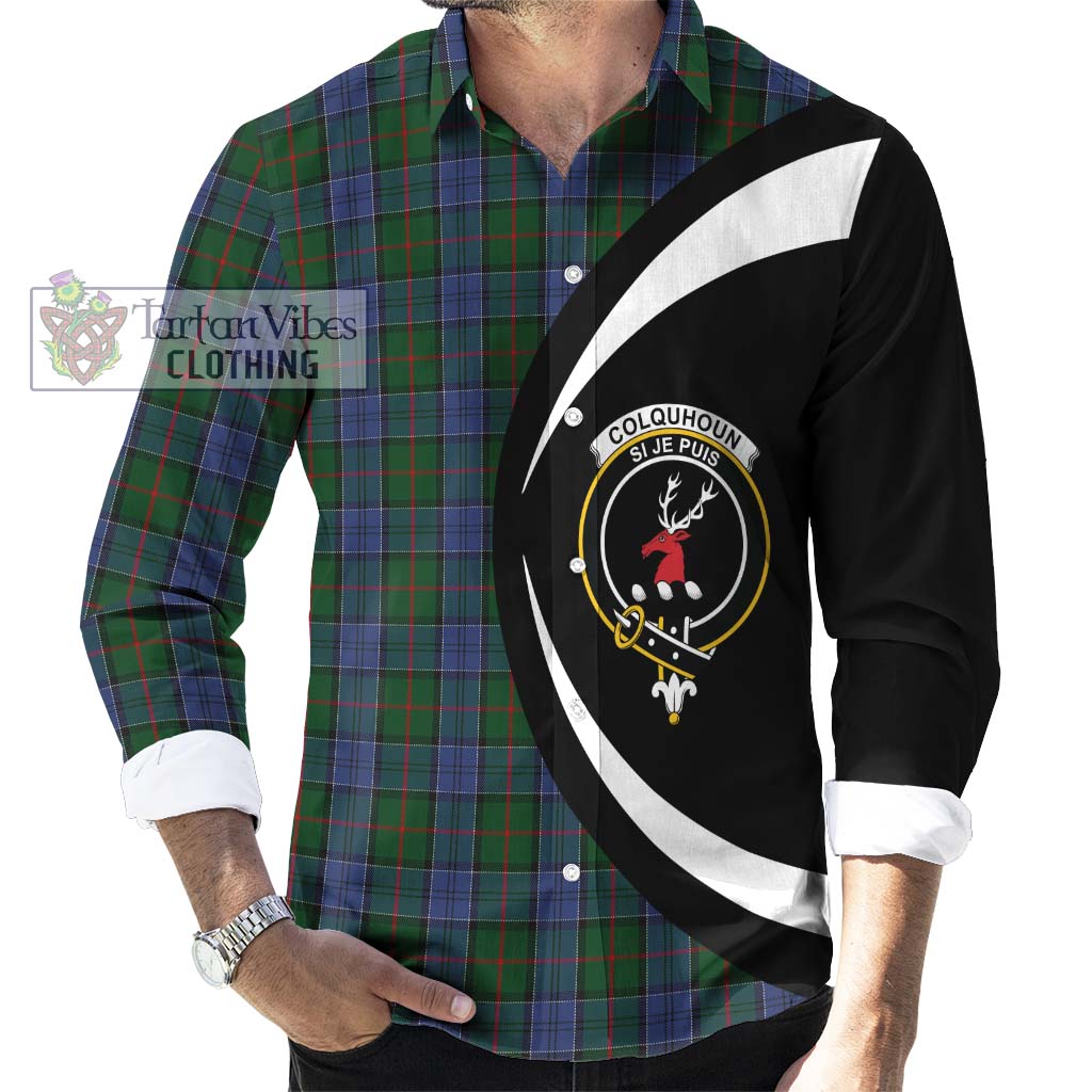 Tartan Vibes Clothing Colquhoun Tartan Long Sleeve Button Up with Family Crest Circle Style