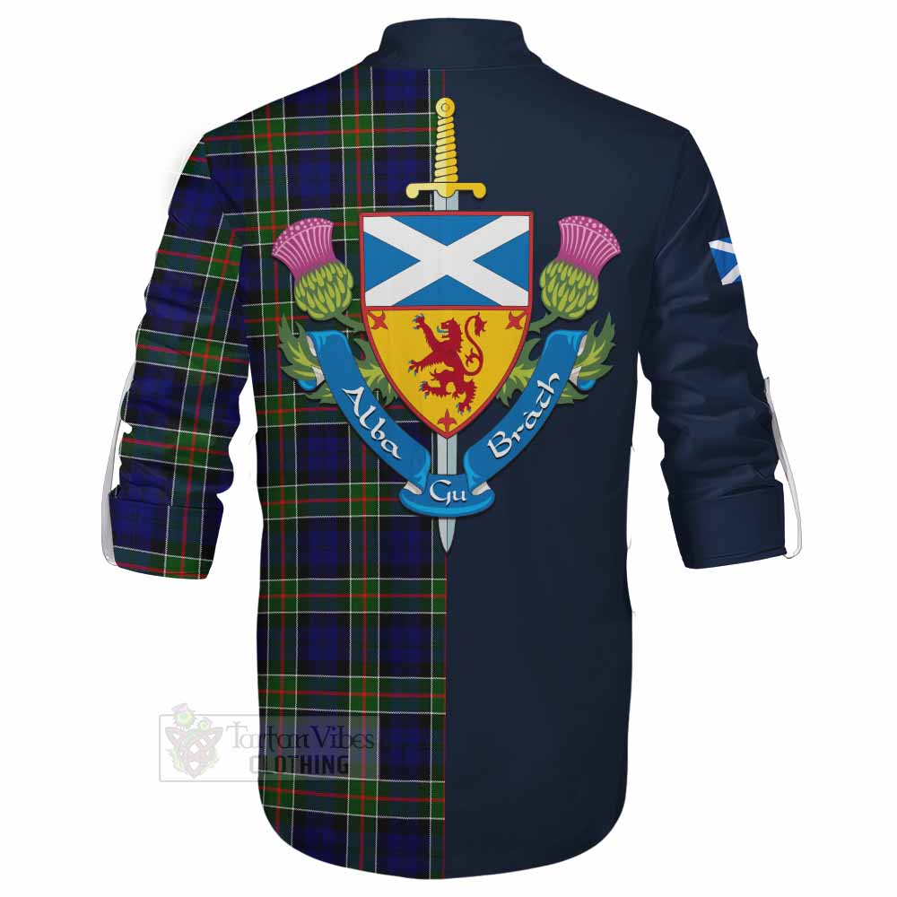 Colquhoun Tartan Ghillie Kilt Shirt Alba with Scottish Lion Royal Arm Half Style