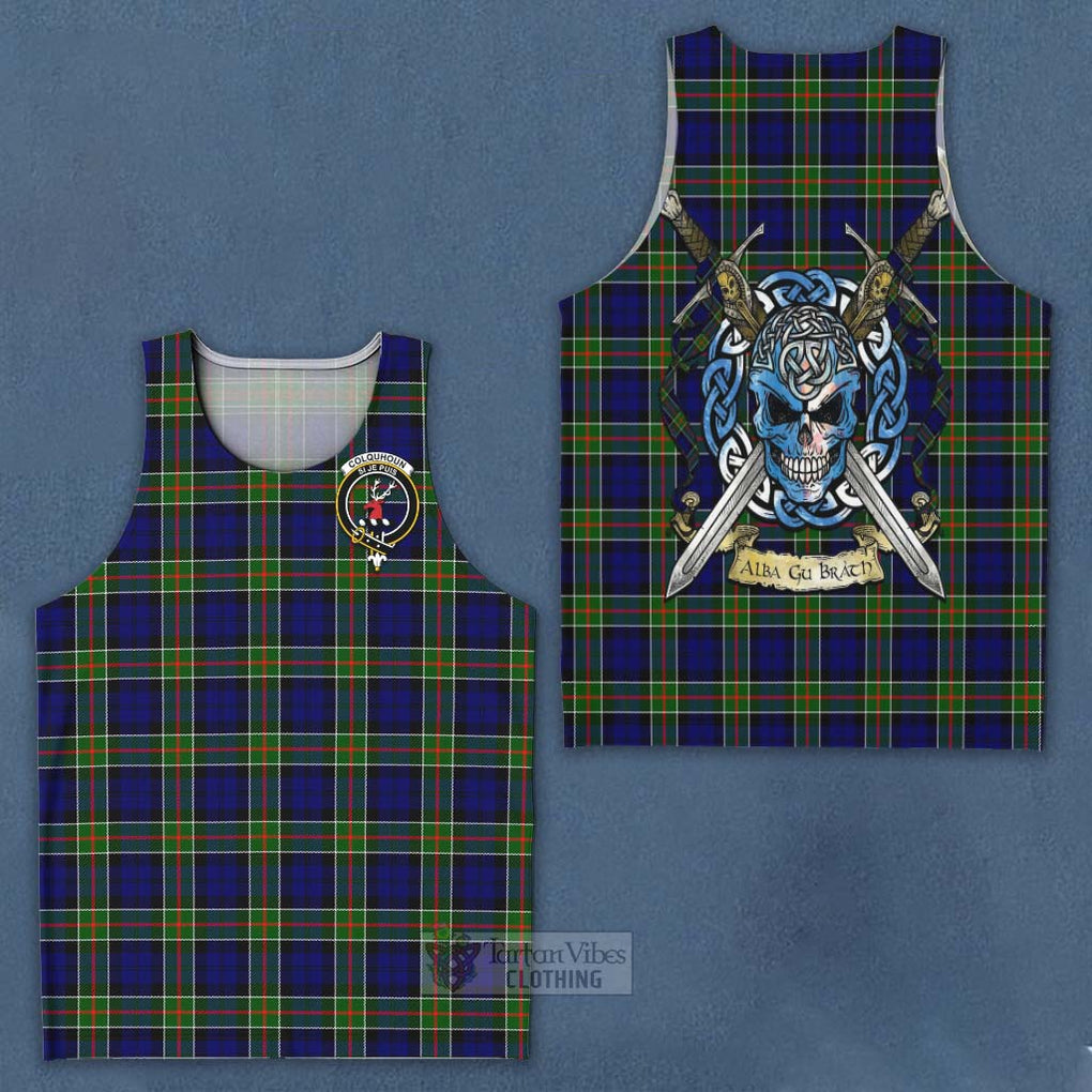 Tartan Vibes Clothing Colquhoun Tartan Men's Tank Top with Family Crest Celtic Skull Style