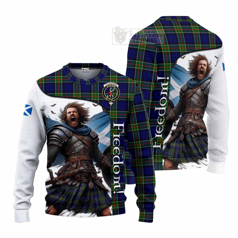 Tartan Vibes Clothing Colquhoun Crest Tartan Knitted Sweater Inspired by the Freedom of Scottish Warrior