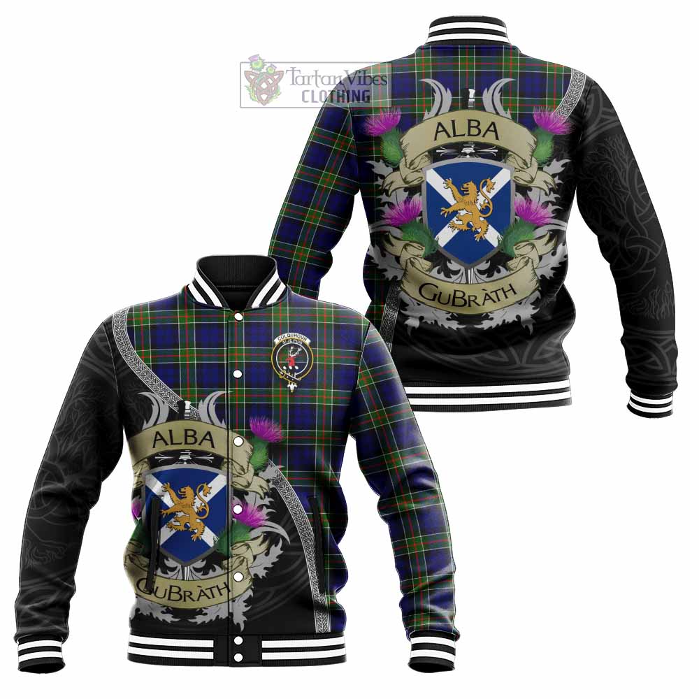 Colquhoun Tartan Family Crest Baseball Jacket Lion Rampant Royal Thistle Shield Celtic Inspired - Tartan Vibes Clothing