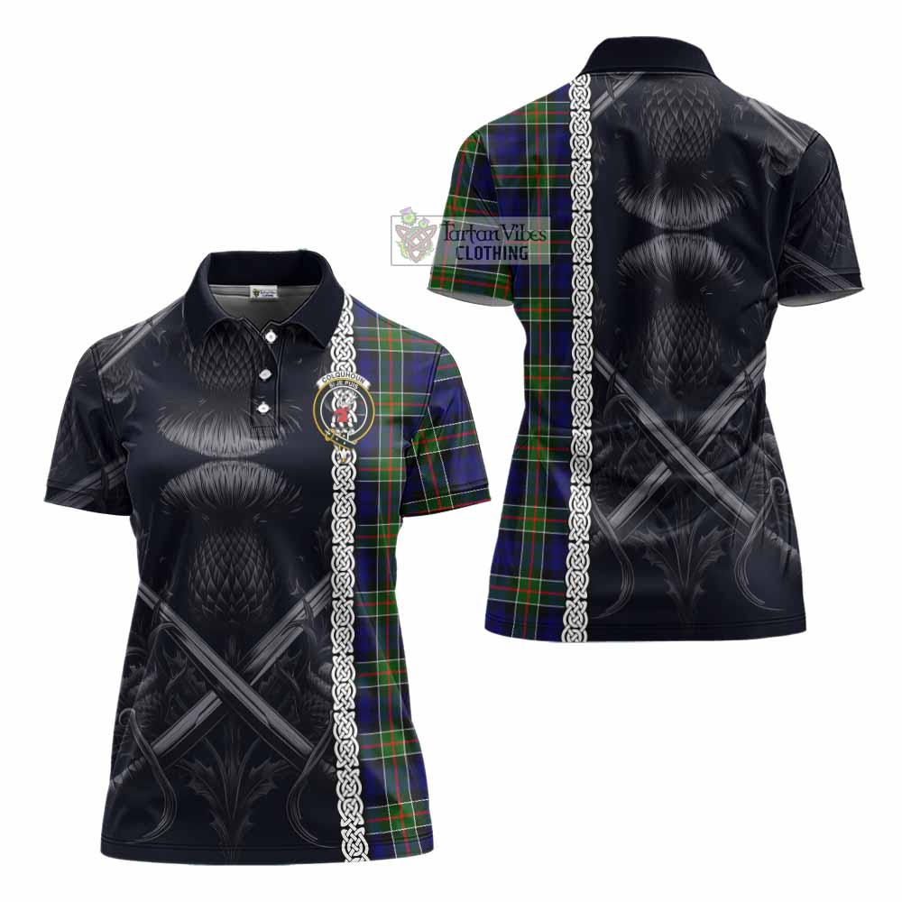 Tartan Vibes Clothing Colquhoun Tartan Women's Polo Shirt with Family Crest Cross Sword Thistle Celtic Vibes