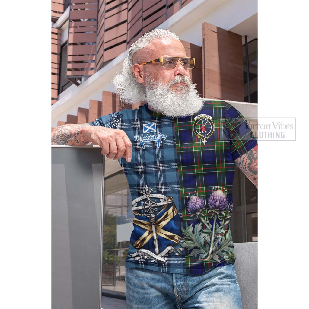 Tartan Vibes Clothing Colquhoun Tartan Cotton T-shirt Happy St. Andrew's Day Half Tartan Style