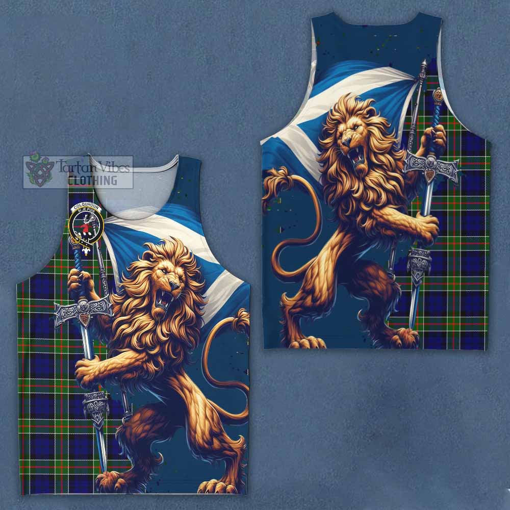 Tartan Vibes Clothing Colquhoun Tartan Family Crest Men's Tank Top with Scottish Majestic Lion