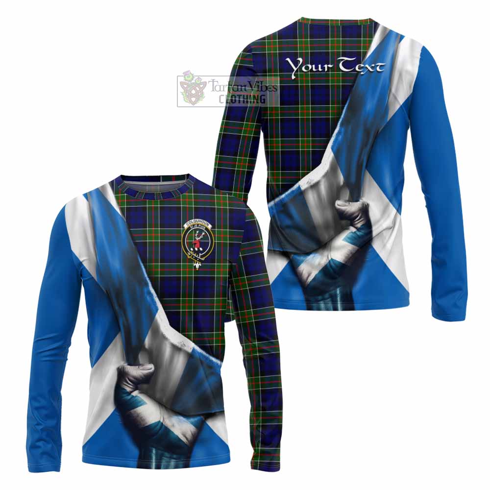 Tartan Vibes Clothing Colquhoun Tartan Long Sleeve T-Shirt with Family Crest Scotland Patriotic Style