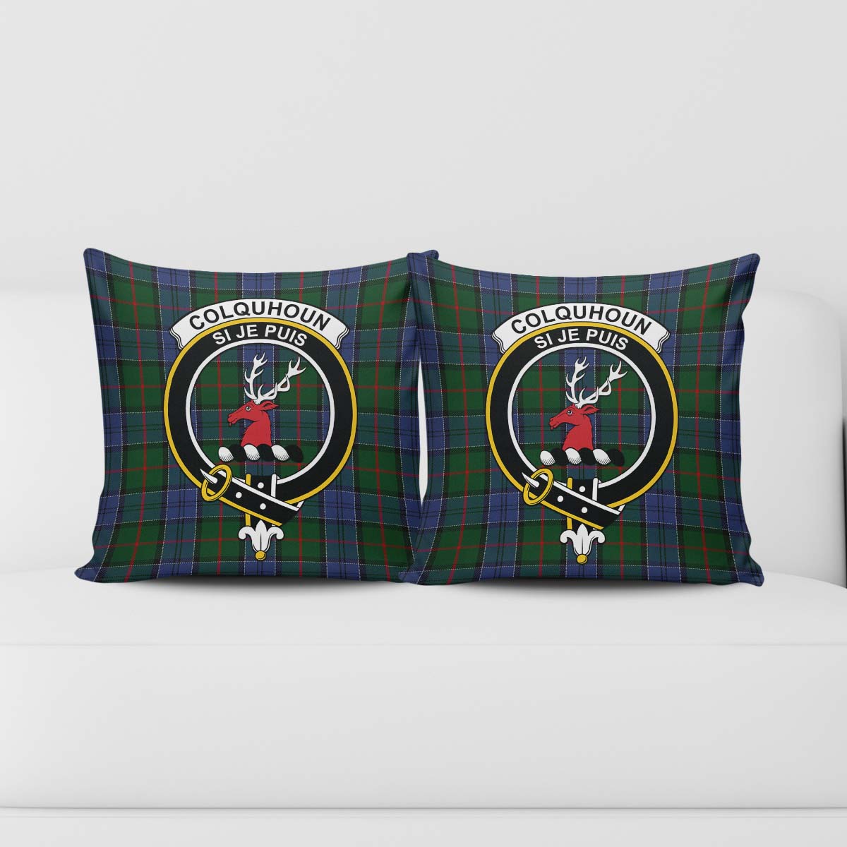 Colquhoun Tartan Pillow Cover with Family Crest - Tartanvibesclothing