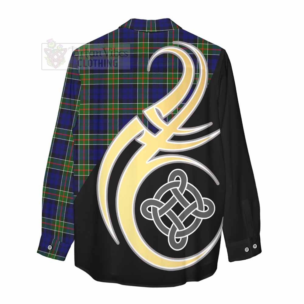 Tartan Vibes Clothing Colquhoun Tartan Women's Casual Shirt with Family Crest and Celtic Symbol Style