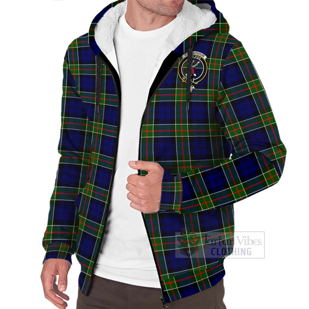 Tartan Vibes Clothing Colquhoun Tartan Sherpa Hoodie with Family Crest Celtic Skull Style