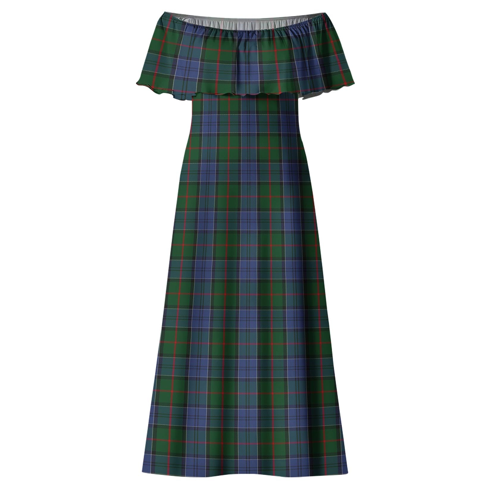 Colquhoun Tartan Off Shoulder Long Dress - Tartanvibesclothing