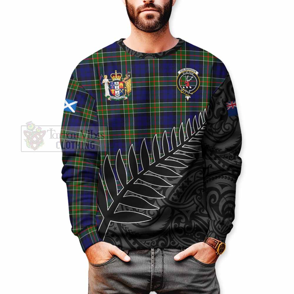 Tartan Vibes Clothing Colquhoun Crest Tartan Sweatshirt with New Zealand Silver Fern Half Style