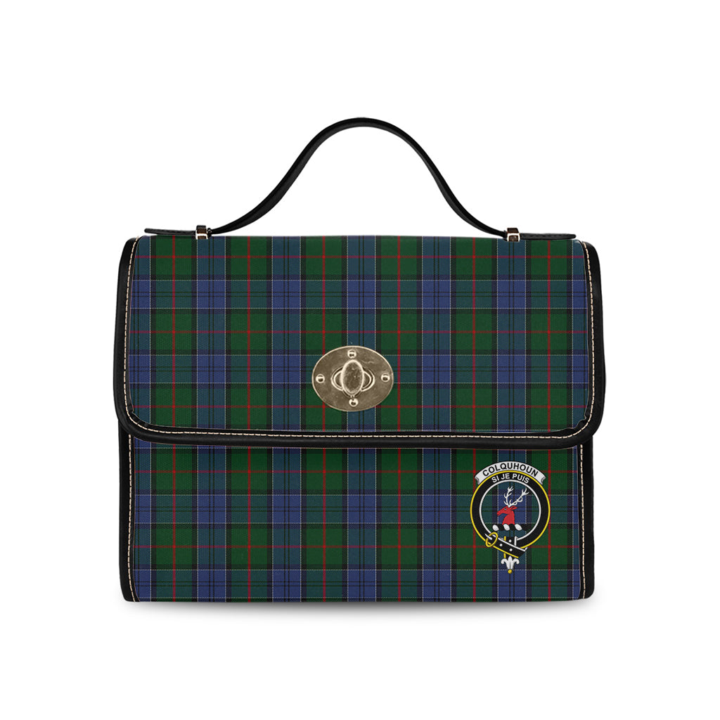 colquhoun-tartan-leather-strap-waterproof-canvas-bag-with-family-crest