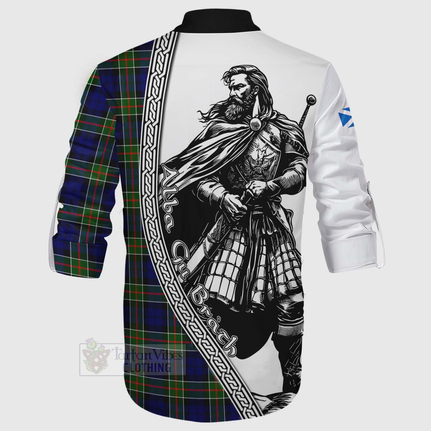 Tartan Vibes Clothing Colquhoun Tartan Clan Crest Ghillie Kilt Shirt with Highlander Warrior Celtic Style