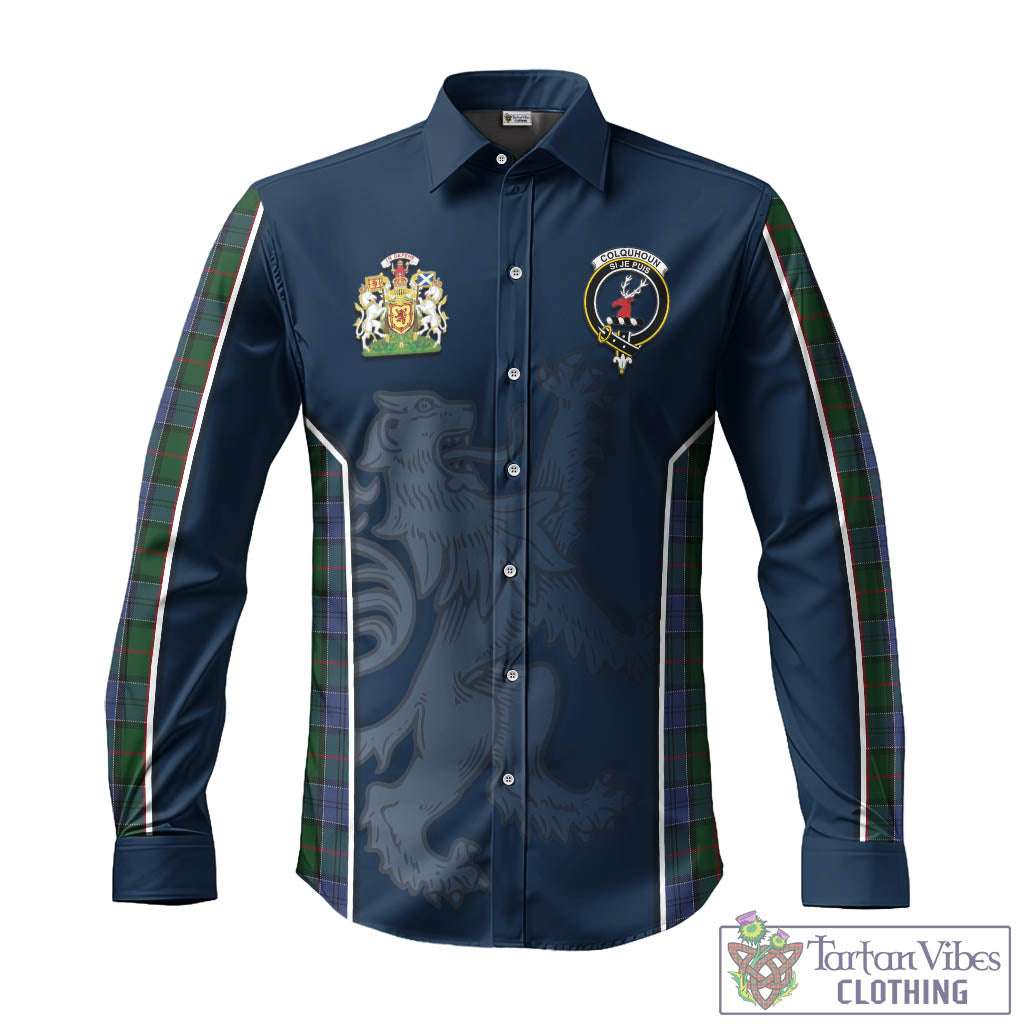 Tartan Vibes Clothing Colquhoun Tartan Long Sleeve Button Up Shirt with Family Crest and Lion Rampant Vibes Sport Style