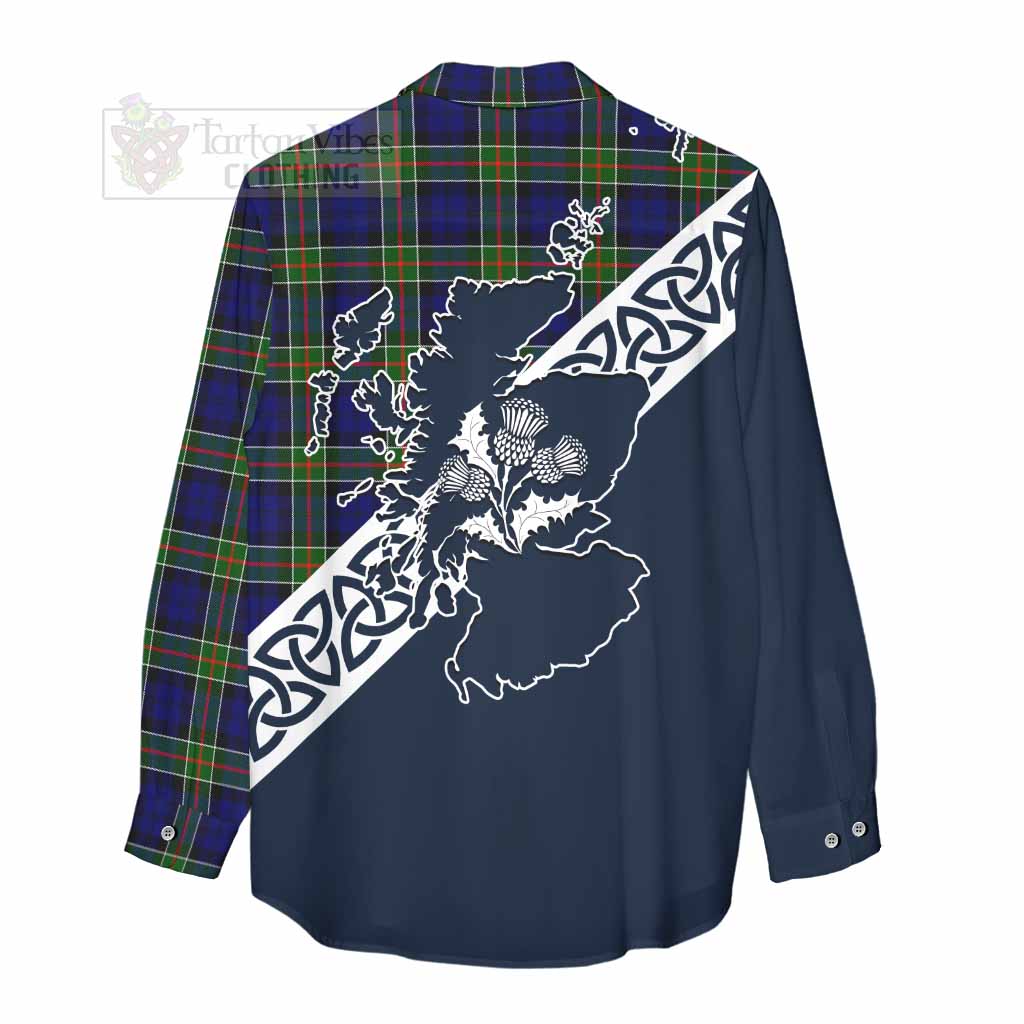 Tartan Vibes Clothing Colquhoun Tartan Women's Casual Shirt Featuring Thistle and Scotland Map