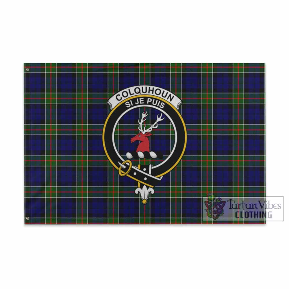 Tartan Vibes Clothing Colquhoun Tartan House Flag with Family Crest