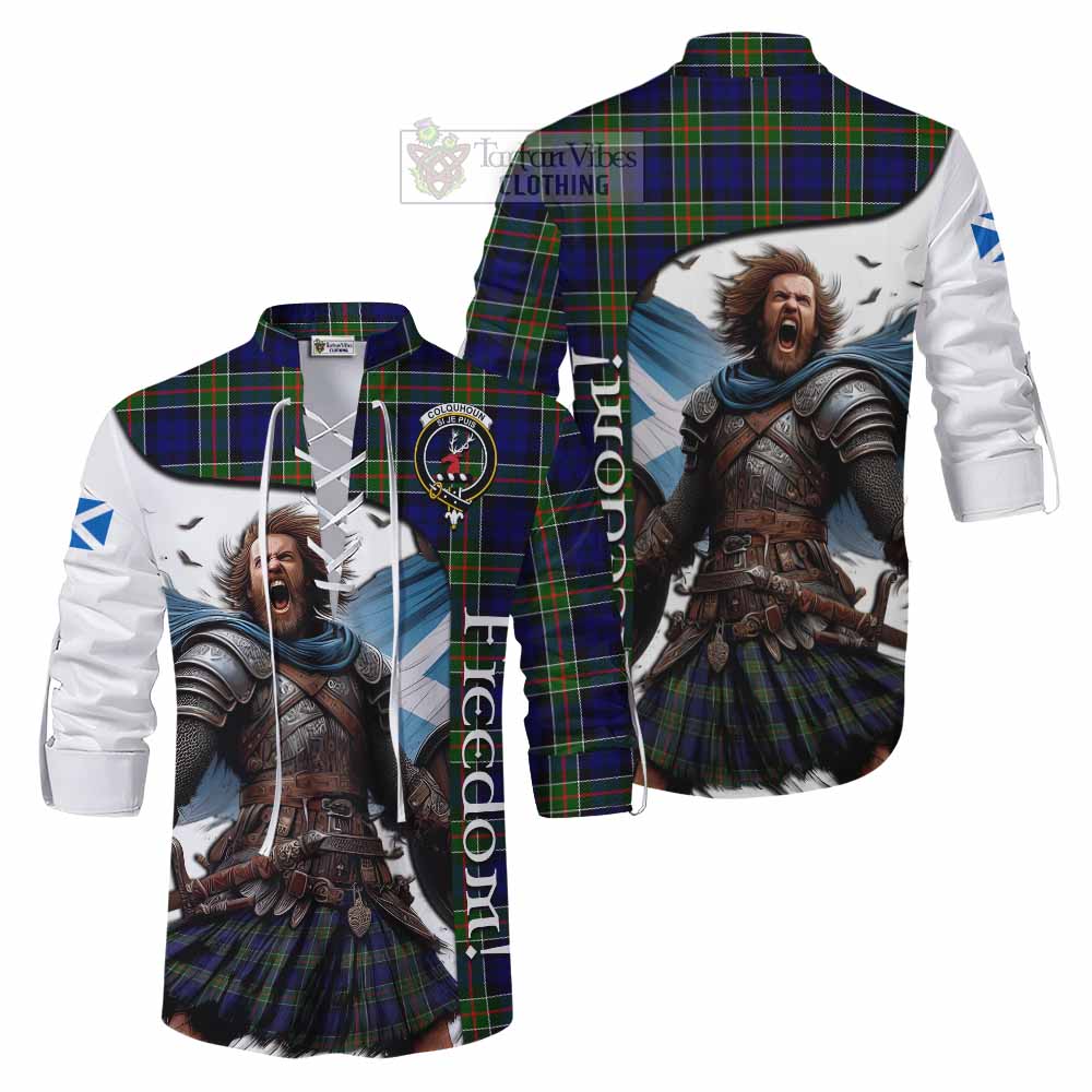 Tartan Vibes Clothing Colquhoun Crest Tartan Ghillie Kilt Shirt Inspired by the Freedom of Scottish Warrior