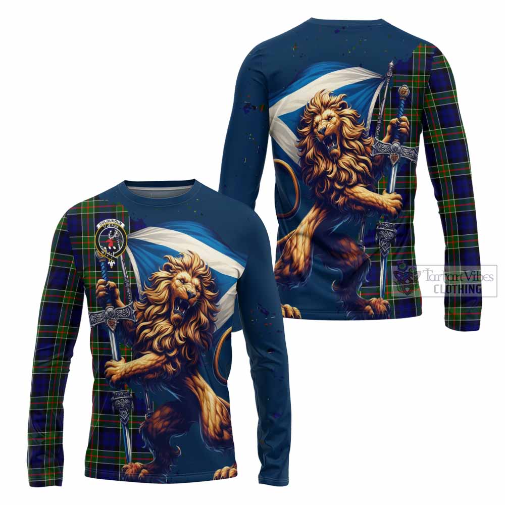 Tartan Vibes Clothing Colquhoun Tartan Family Crest Long Sleeve T-Shirt with Scottish Majestic Lion