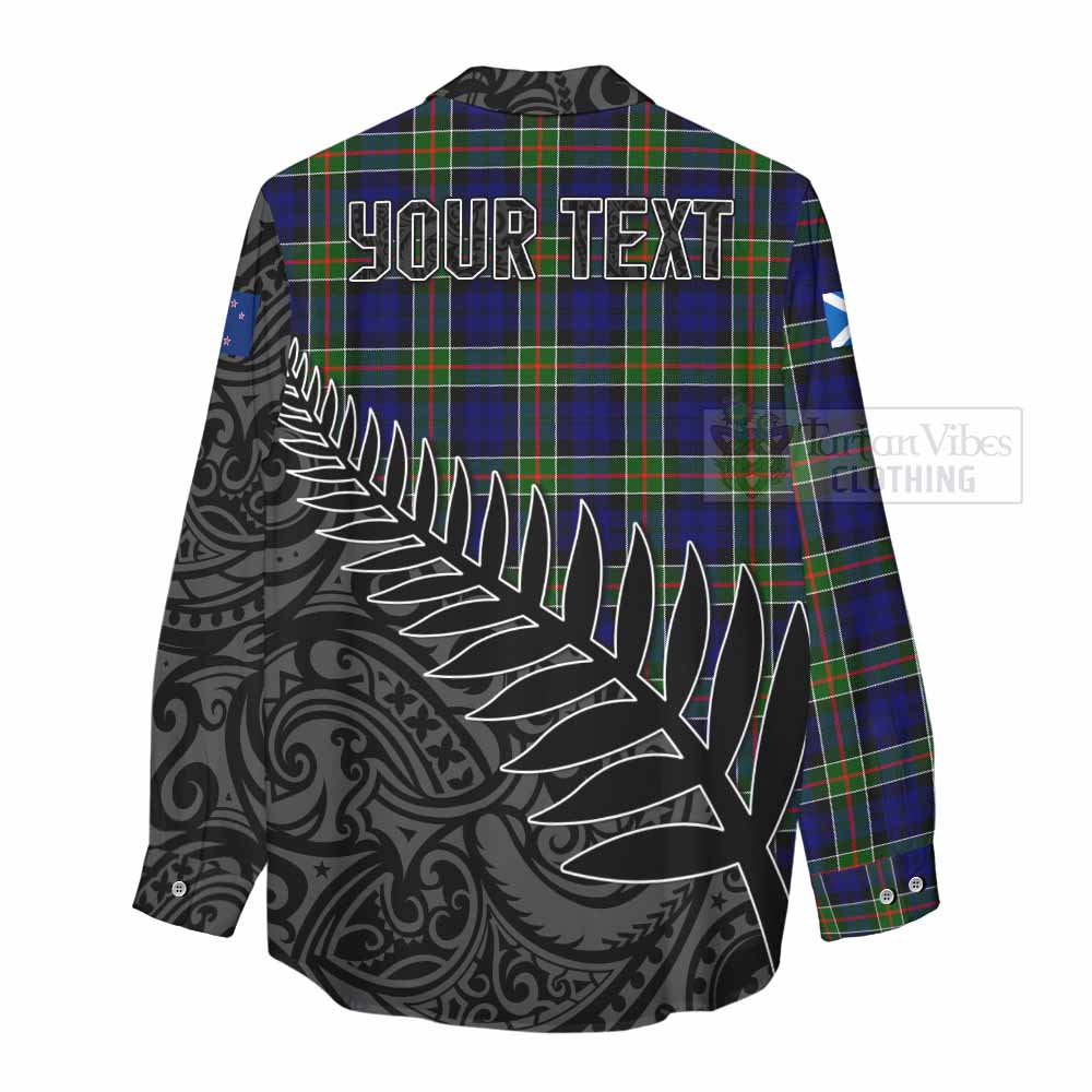 Tartan Vibes Clothing Colquhoun Crest Tartan Women's Casual Shirt with New Zealand Silver Fern Half Style