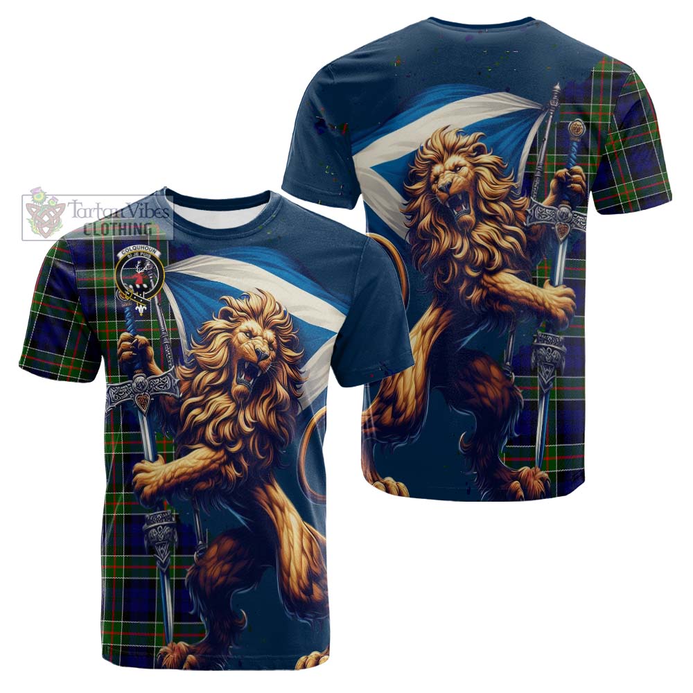 Tartan Vibes Clothing Colquhoun Tartan Family Crest Cotton T-shirt with Scottish Majestic Lion