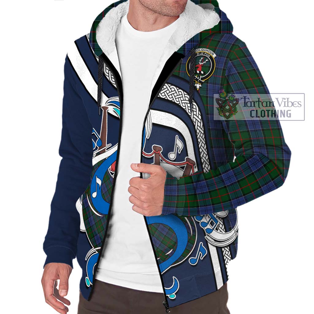 Tartan Vibes Clothing Colquhoun Tartan Sherpa Hoodie with Epic Bagpipe Style