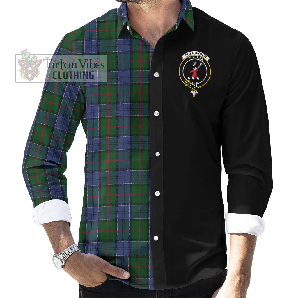 Tartan Vibes Clothing Colquhoun Tartan Long Sleeve Button Shirt with Family Crest and Half Of Me Style