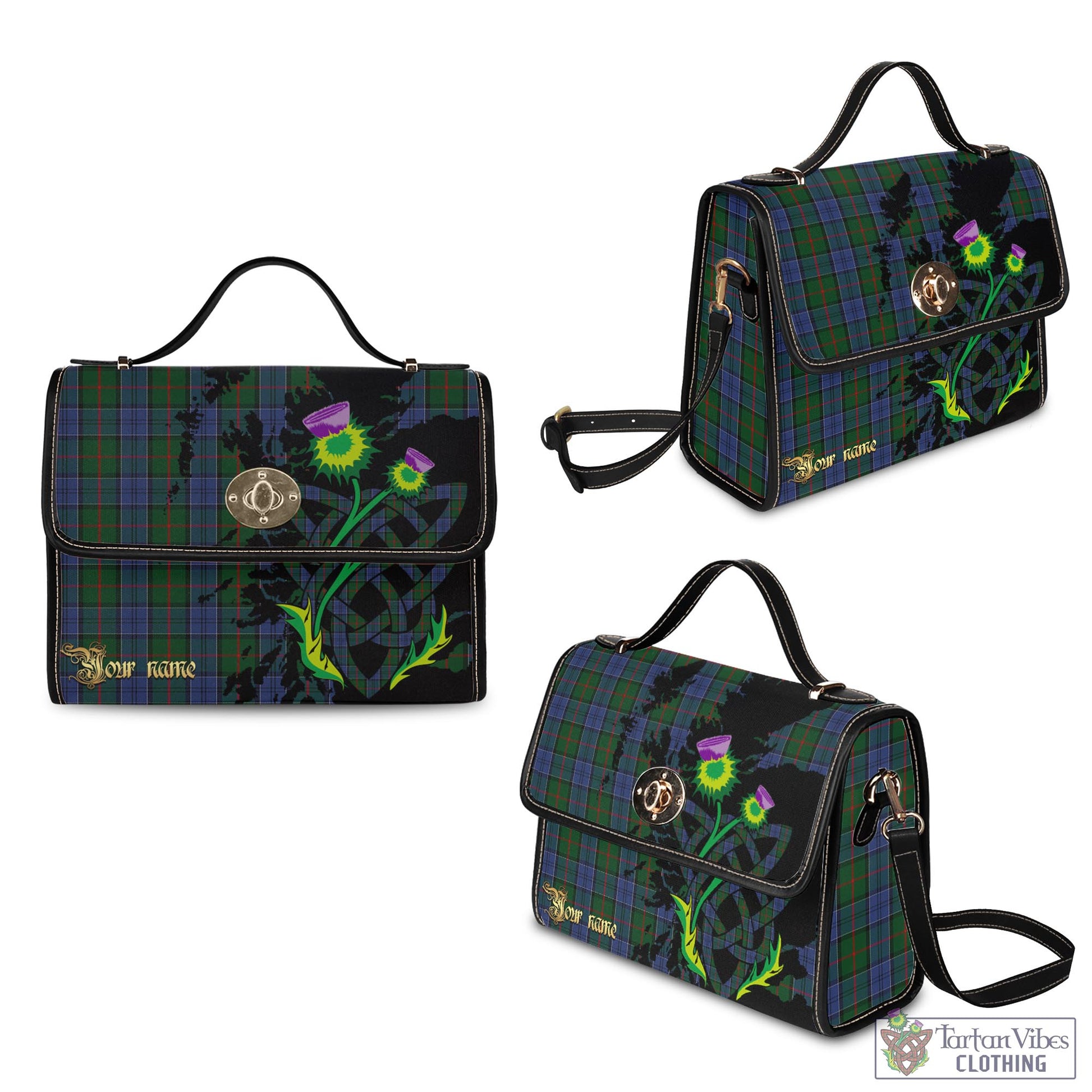 Tartan Vibes Clothing Colquhoun Tartan Waterproof Canvas Bag with Scotland Map and Thistle Celtic Accents