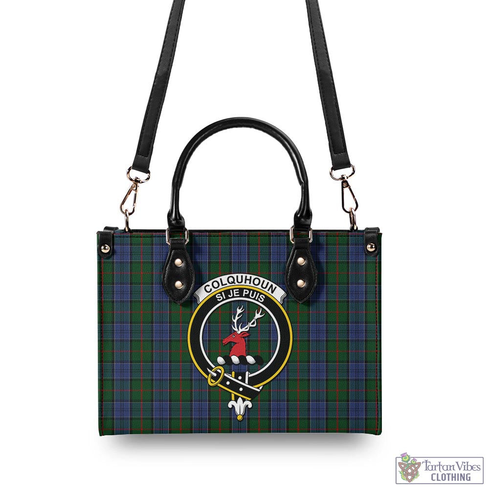 Tartan Vibes Clothing Colquhoun Tartan Luxury Leather Handbags with Family Crest