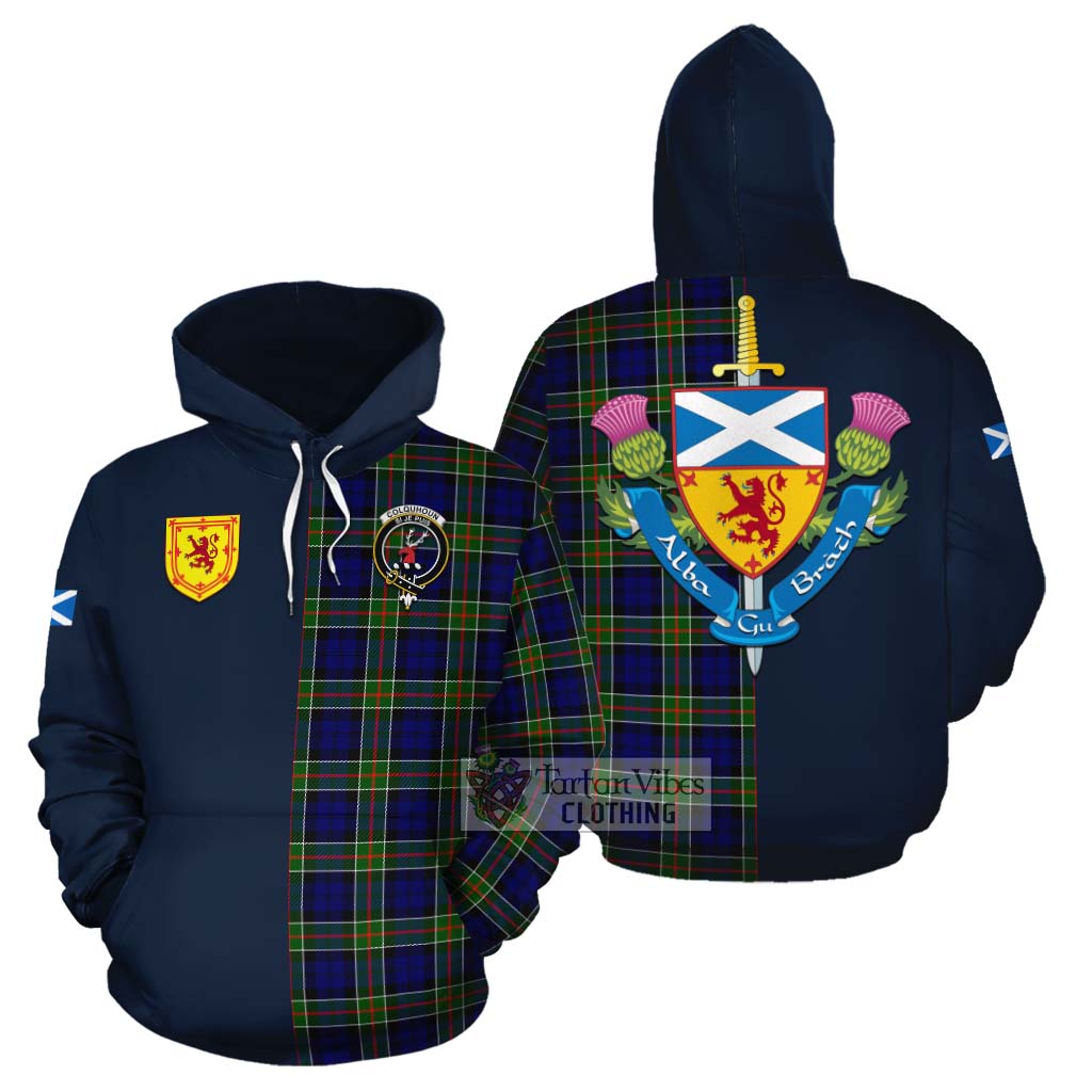 Tartan Vibes Clothing Colquhoun Tartan Cotton Hoodie Alba with Scottish Lion Royal Arm Half Style