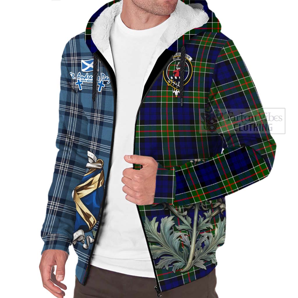 Tartan Vibes Clothing Colquhoun Tartan Sherpa Hoodie Happy St. Andrew's Day Half Tartan Style