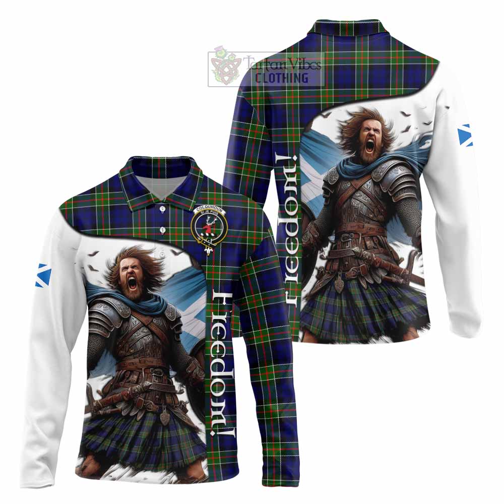 Tartan Vibes Clothing Colquhoun Crest Tartan Long Sleeve Polo Shirt Inspired by the Freedom of Scottish Warrior